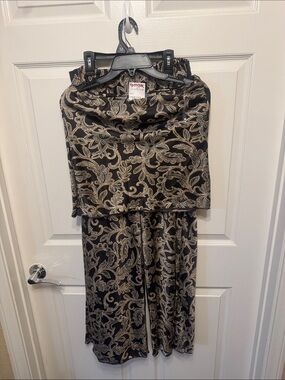 See You Monday, Black with Gold Paisley Two-Piece Set